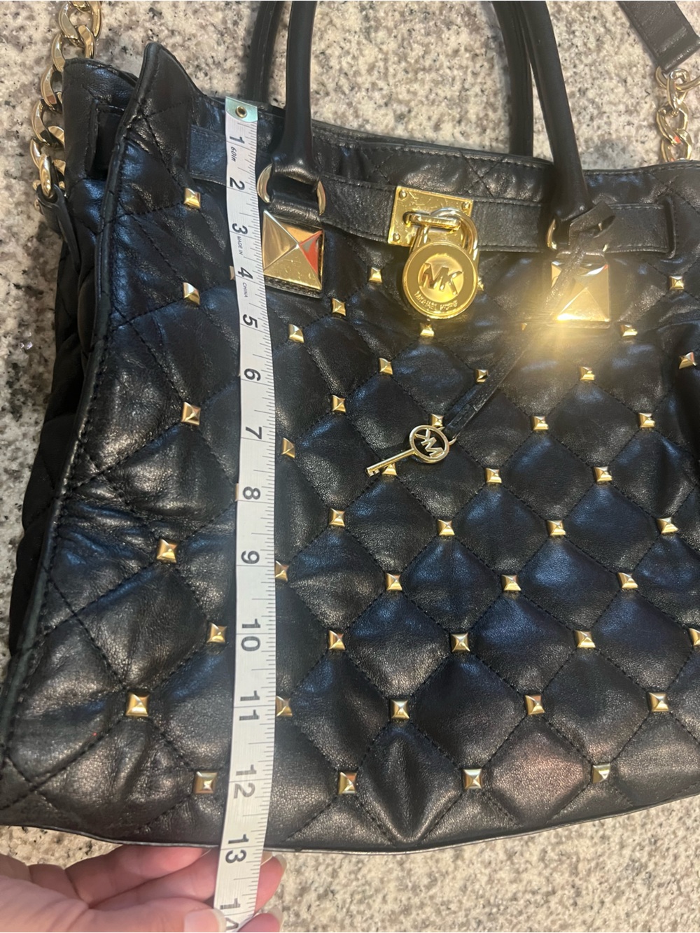 Michael Kors Black Hamilton Studded Quilted Leather Tote with Gold Hardware - Picture 11 of 12